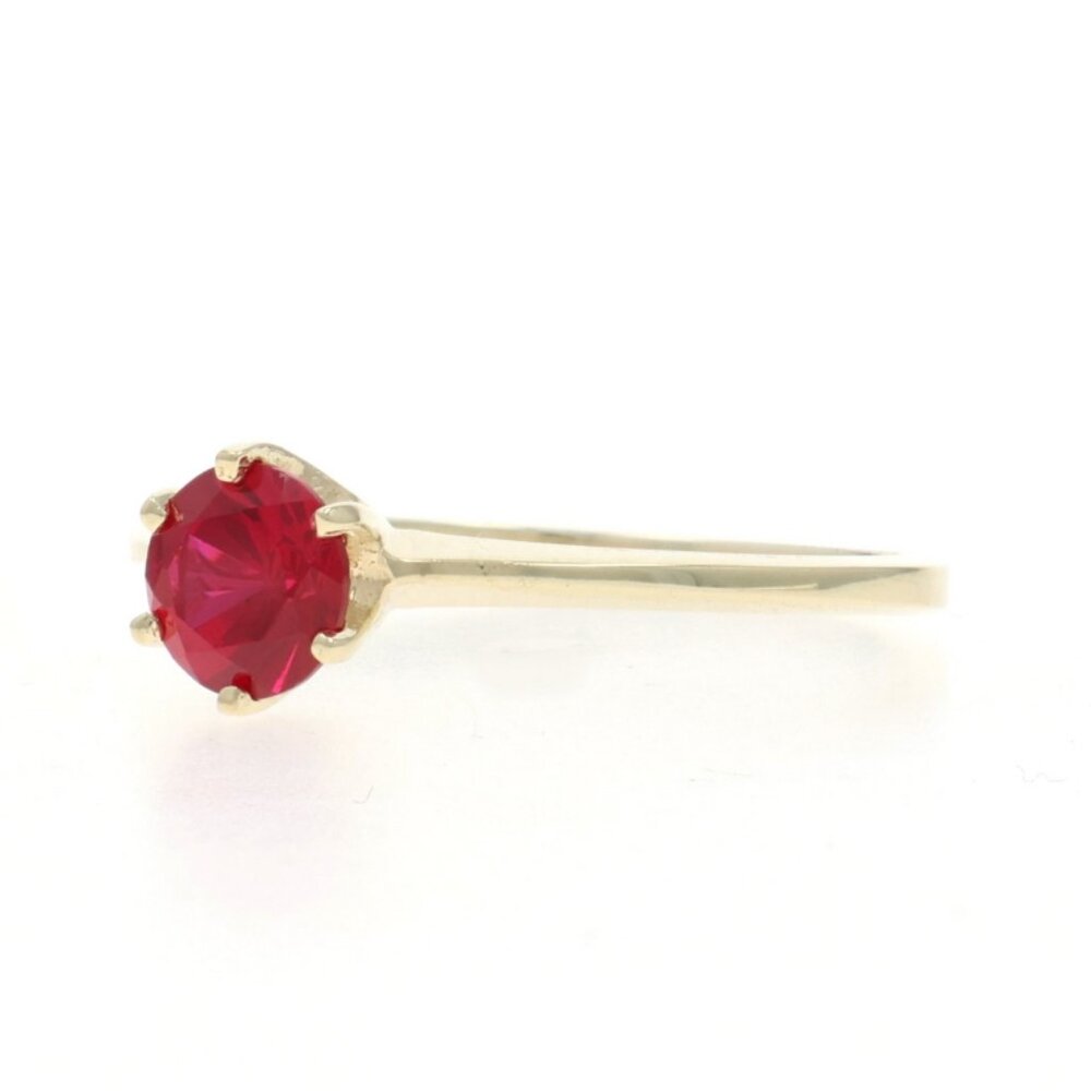 Yellow Gold Lab-Created Ruby Solitaire Ring - 10k… - image 3